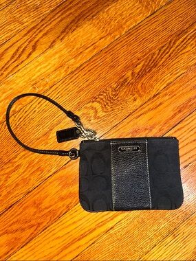 Coach Black Signature Wristlet with Leather Trim